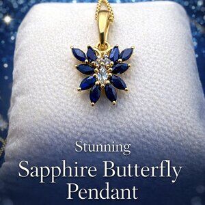 Sapphire Butterfly Pendant – 2.25 Carat Total – Gold Plated Silver